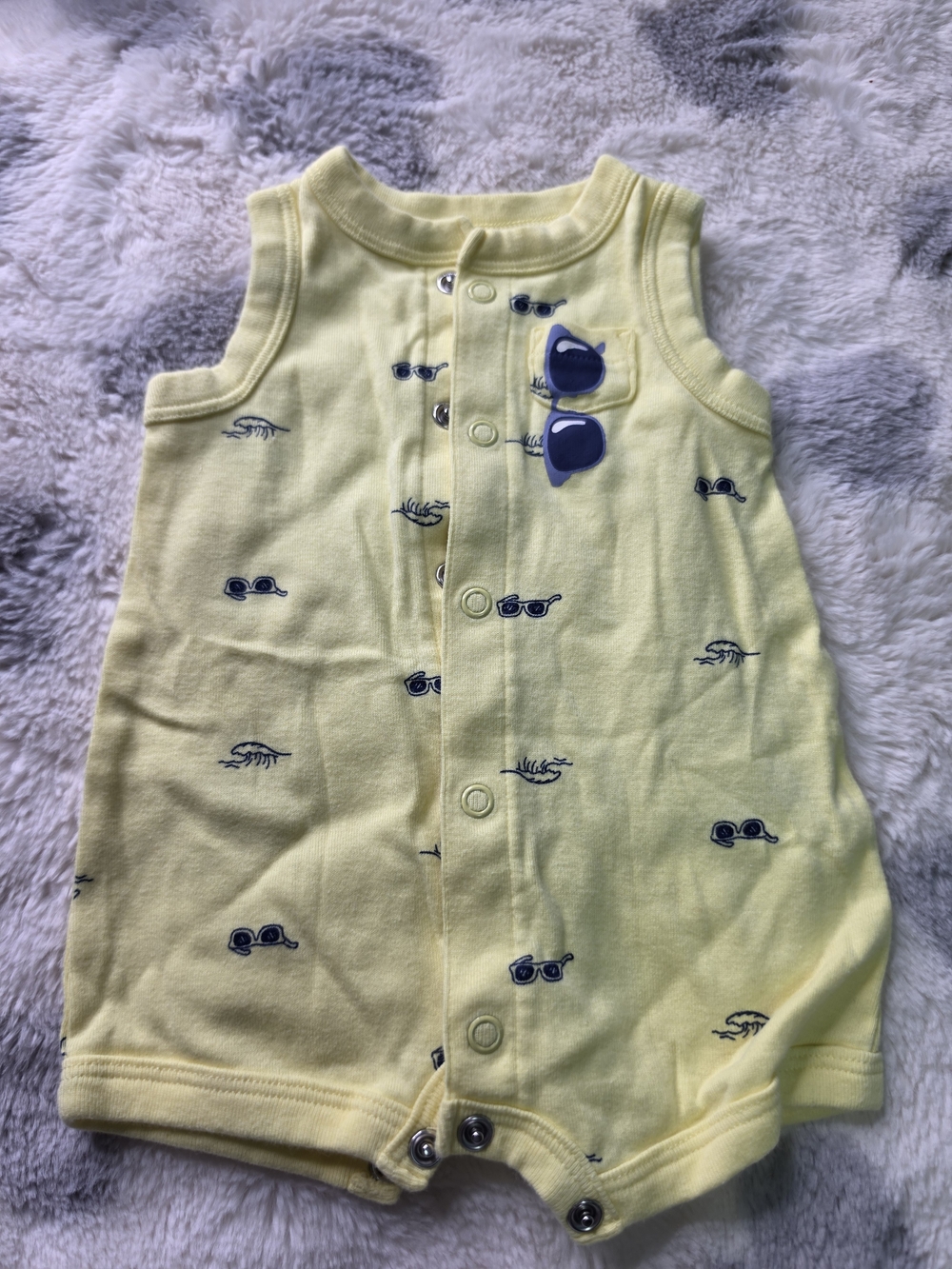 Carter's Yellow Newborn Romper with Navy Prints